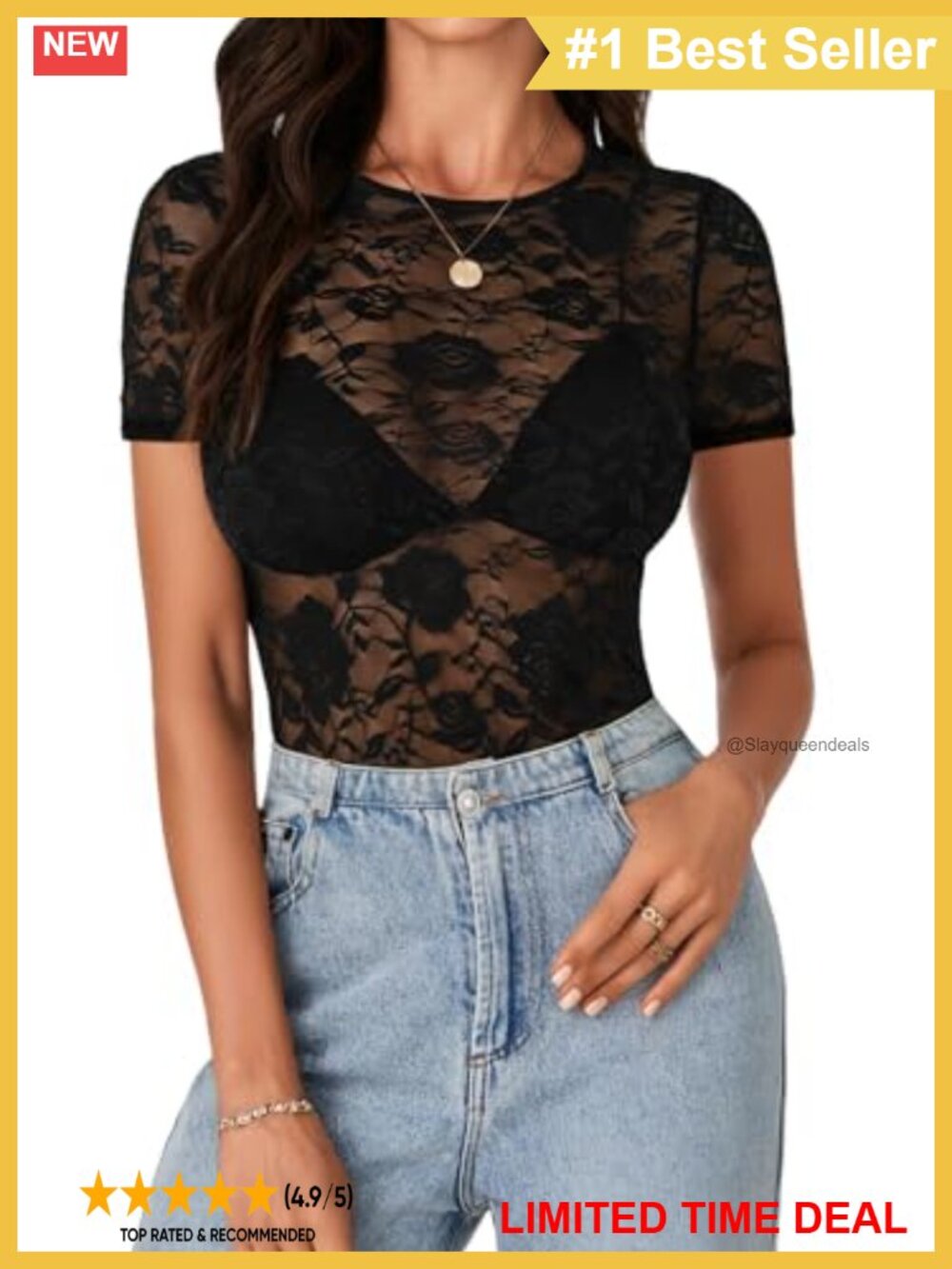Floral Lace Mesh Sheer Short Sleeve Slim Fit Crew Neck Tee Blouse
